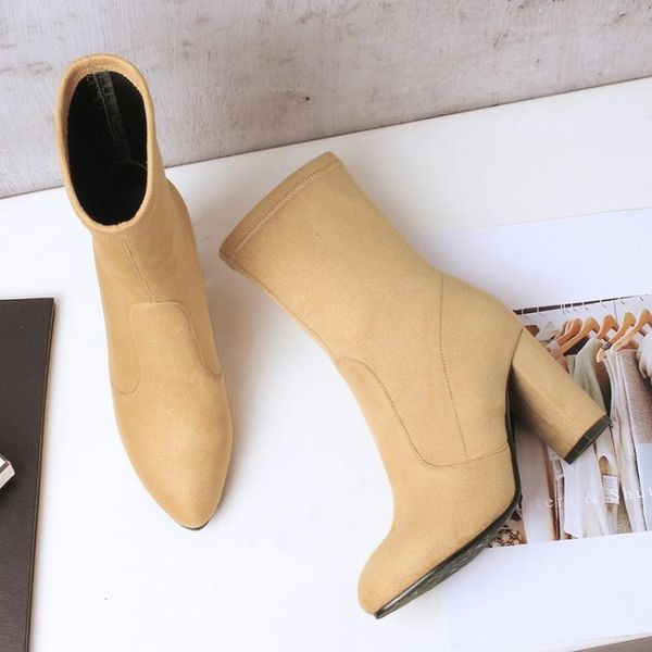 

boots oversized 13 women shoes ankle for ladies pointed solid color sleeve, Black