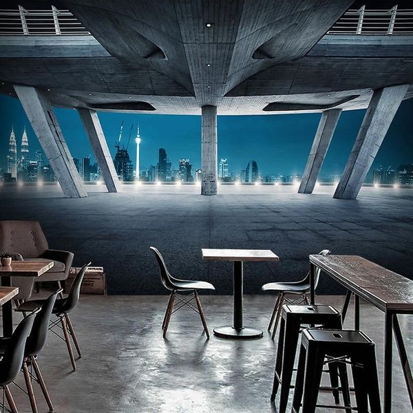 

wallpapers custom 3d stereo space cement wall city architecture poster painting restaurant study living room decor mural wallpaper