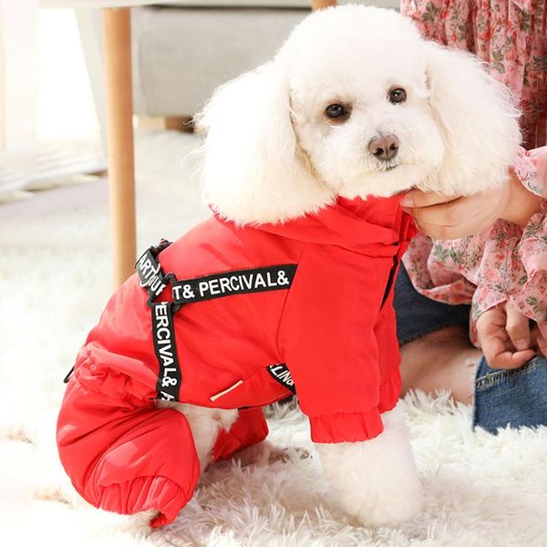

winter cotton padded dog hoodies clothes warm pet hooded jacket coat red apparel
