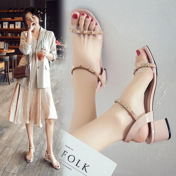 

sandals small fresh rivet high heel women 2021 spring and summer buckle thick with wild students skirts, Black
