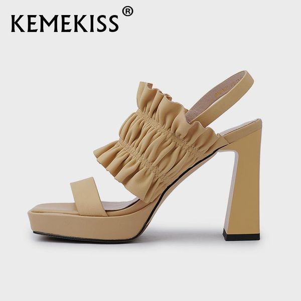 

dress shoes kemekiss women high heel sandal real leather square toe summer fashion casual strange heels footwear size 34-39, Black