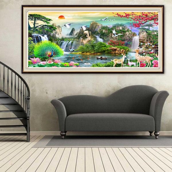 

diamond painting diy landscape nature cross stitch full square round embroidery mosaic waterfall picture of rhinestones wall art