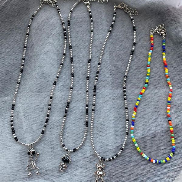 

chokers rice bead necklace simple retro creative personality alien for women girls fashion jewelry gift, Golden;silver