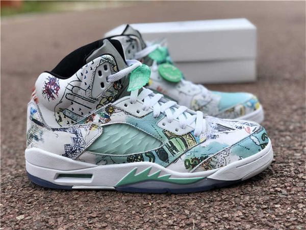 

5 5s wings basketball shoes mens jumpman v white green outdoor sports sneakers with box size us7-13