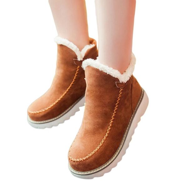 

boots big size 34-43 winter snow women ankle 2021 round toe platform shoes with fur woman, Black