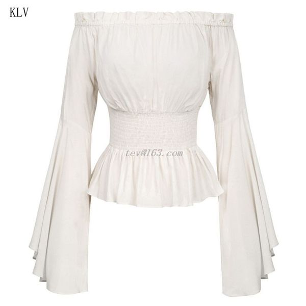 

womens gothic renaissance blouse flare sleeves ruffles off shoulder corset victorian cosplay costume pirate shirt 210323, White