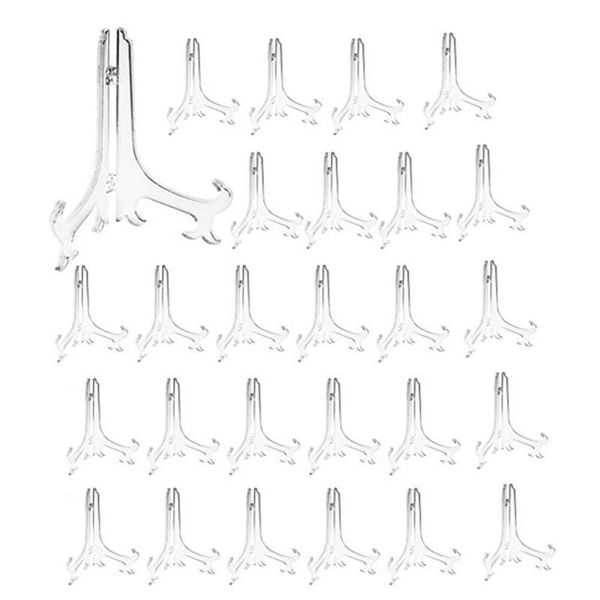 

kitchen storage & organization 3 inch clear plastic stand cookie holder display place card easels at weddings, birthday party(24 pack)