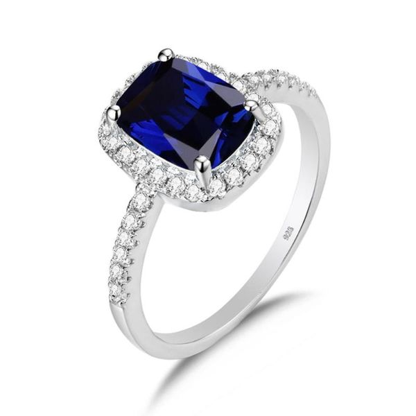 

cluster rings szjinao blue sapphire silver ring 925 minimalist jewelry bridal set with diamond vintage princess kate women accessories anill, Golden;silver