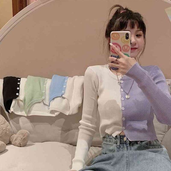 

woman cardigan womens clothing sweaters contrast color knitted high waist crop winter inner wear, White;black