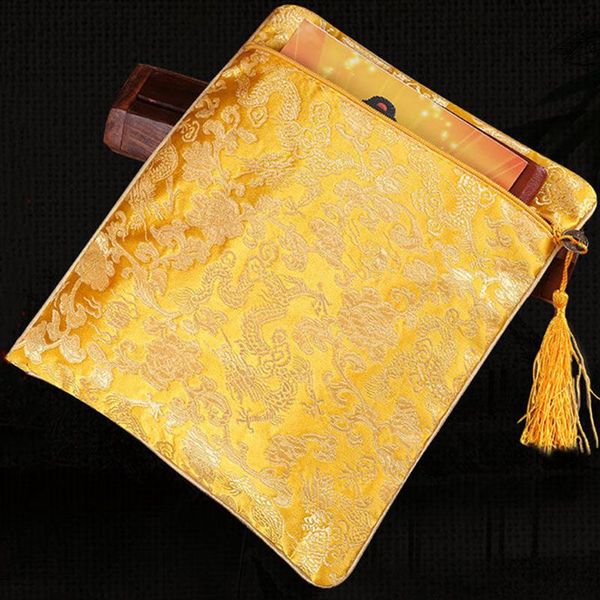 

storage bags buddhist yellow scripture bag tantric organizer handicrafts embroidery satin button buddhism home gift decorative