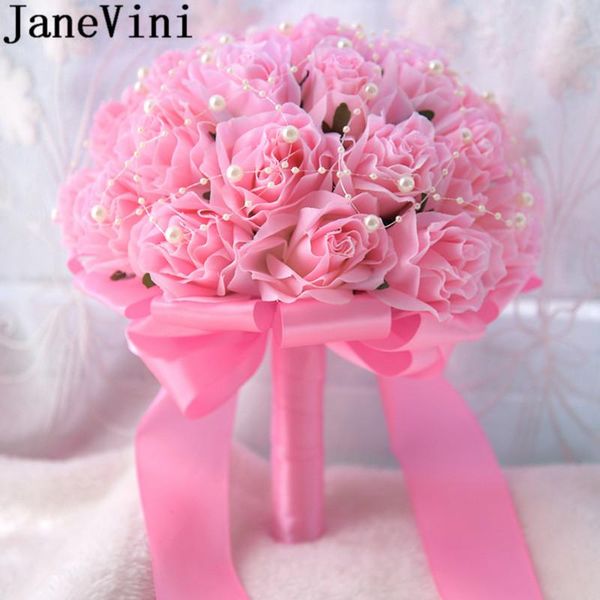 

wedding flowers janevini bridal pink bouquet with pearls ribbon artificial red green white bouquets bride flower accessories