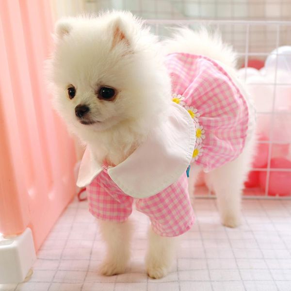 

dog apparel small large pet spring and summer models plaid flower skirt polyester teddy clothes