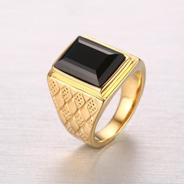 

cluster rings men's fashion classic gold color metal ring black zircon banquet jewelry, Golden;silver