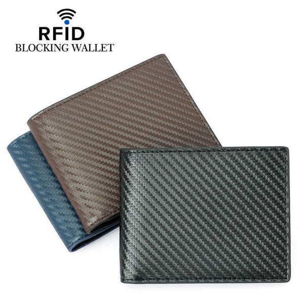 

new leather men's wallet carbon fiber anti theft brush short rfid wallet, Black