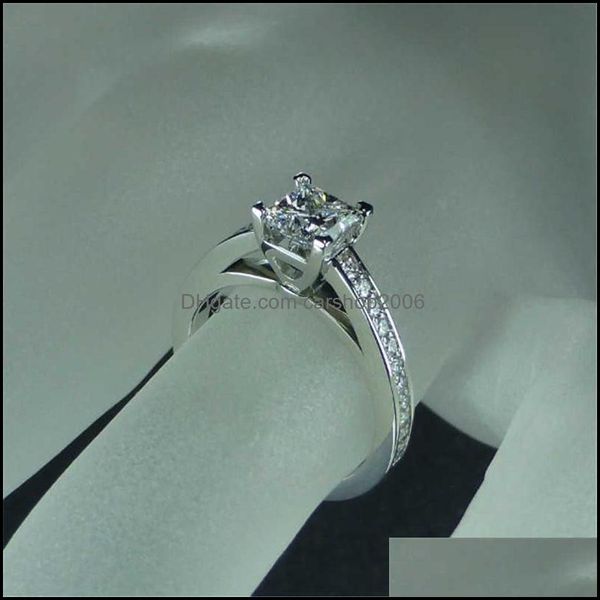 Solitaire Schmuck Luxus Princess Cut 0,6 Karat Labordiamant Ring Echt 925 Sterling Silber Verlobung Ehering Ringe Für Frauen Brautschmuck D