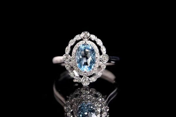 

cluster rings natural aquamarine for women sterling silver color 925 jewelry ring wedding engagement party gemstone fine, Golden;silver