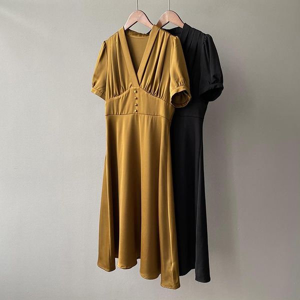 

party dresses wall satin dress women evening v neck short sleeve fashion chic elegant sweet black midi, White;black
