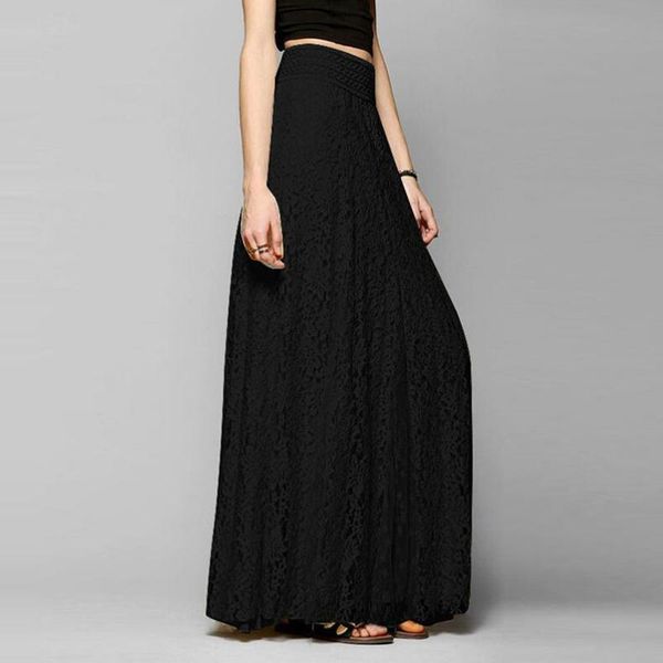 

skirts solid women long casual slim high waist elegant womens skirt lace spring autumn vintage office faldas streetwear, Black