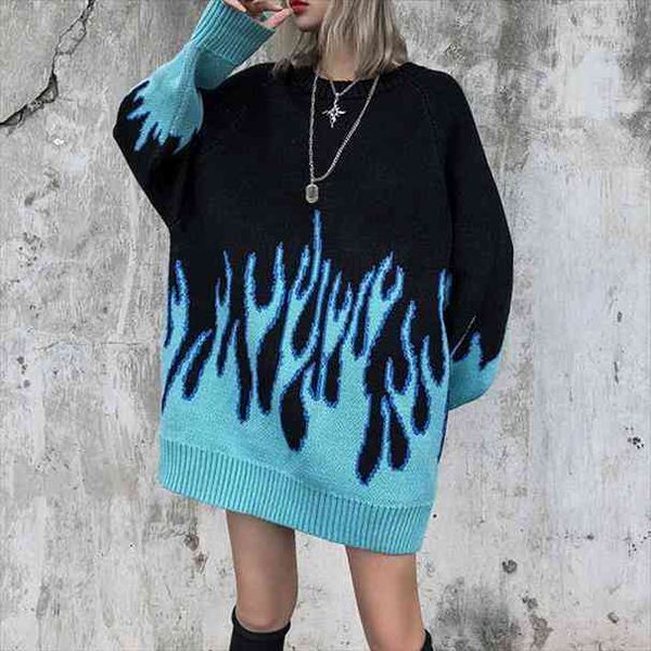 

sweater female hip-hop style flame jacquard womens sweater traf couple pullover knit loose mens female sueter, White;black