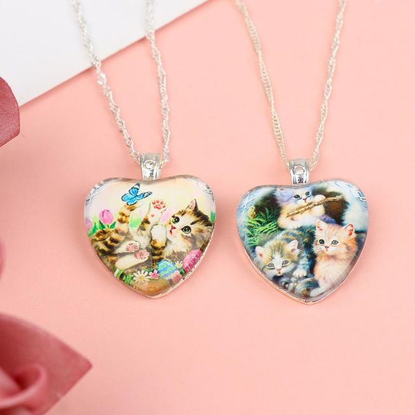

pendant necklaces 1pc creative charm flower necklace cute cat crystal jewelry anniversary gift, Silver