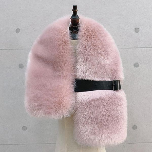 

scarves 2021 women luxury long faux fur scarve 100*25cm fashion collar winter outdoor decor warm party shawl muffler wraps with belt, Blue;gray