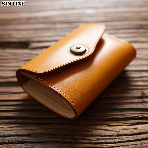 

wallets simline 2021 genuine leather wallet for men women vintage handmade short trifold purse card holder with coin pocket bag, Red;black
