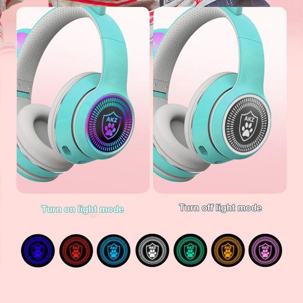 

cat ear headphones bluetooth 5.0 wireless headset with led light foldable volume control support tf card 3.5mm plug & earphones