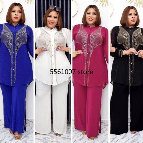 

ethnic clothing african dashiki traditional clothes for women 2 piece set plus size diamond robe africaine pants suit ladies, Red