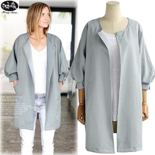 

women's trench coats hongmiao 2021 fashion autumn women coat three quarter sleeve outerwear casual single button long cardigan, Tan;black