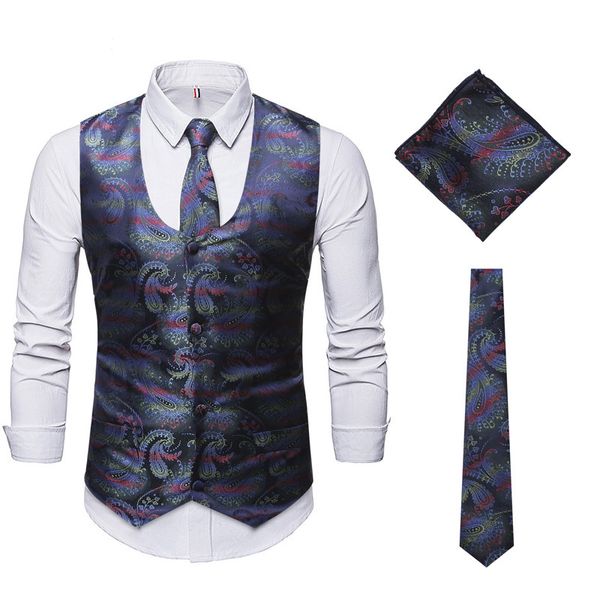 

men's vests men-proof paisley mode feast party prom ball ed as bridegroom's wedding host singer stage boat three cachecol tie coll, Black;white