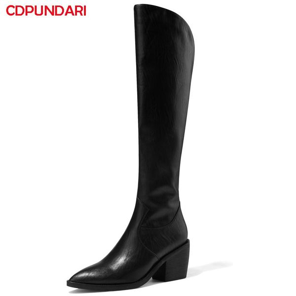 

boots pointed toe high heels western long for women knee ladies spring autumn shoes botas camperas mujer, Black