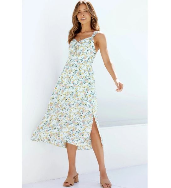 

fashion dress 2021 summer women's suspender split high waist v-neck print, Black;pink