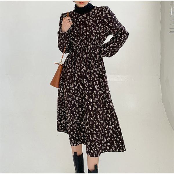 

casual dresses vintage korean chic hzirip printed flowers elegant long dress loose female formal work es rch7, Black;gray