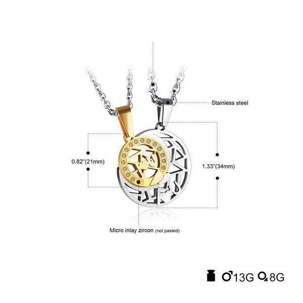 

pendant necklaces looker sun moon lovers' necklace women men & pendants jewelry for gift party with cubic zirconia, Silver