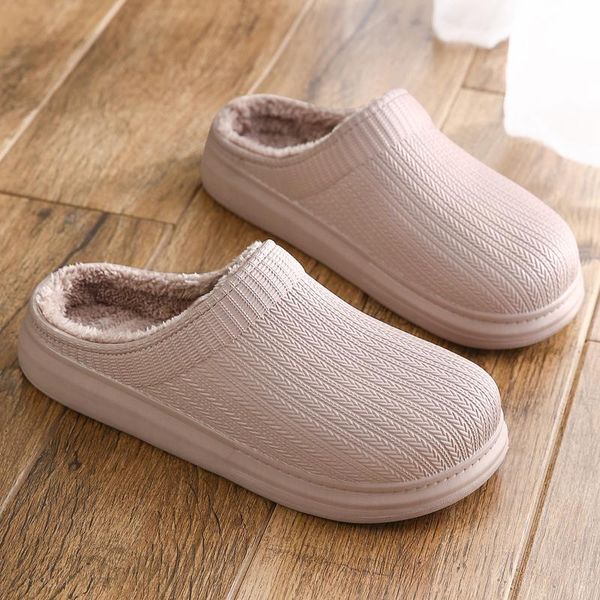 

winter cotton slippers women's solid color waterproof warm & velvet shoes men's thick-soled couple home, Black