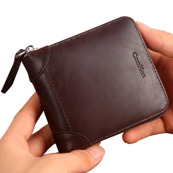 

wallets vintage zipper coin purse men solid leather slim men's wallet bifold id card holder male soft pu money bag, Red;black