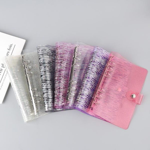 

a5/a6/a7 laser color transparent pvc simple notebook cover file folder blinder loose leaf clip school office supply notepads, Purple;pink