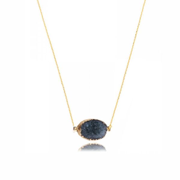 

pendant necklaces retro style jewelry with gold color resin druzy stone geometric shaped long necklace for women party gift, Silver