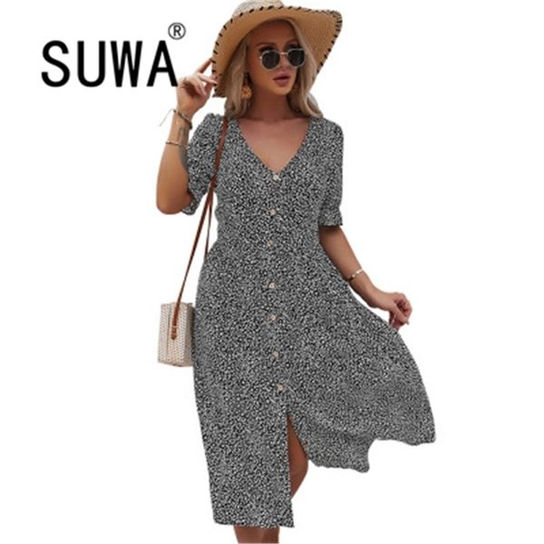 

women dresses summer recommend korean style flower print short sleeve boho vintage casual lady wholesale 210525, Black;gray