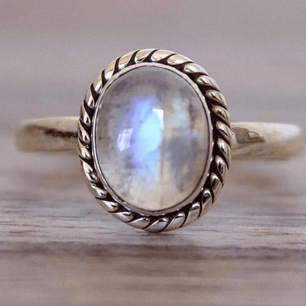 

wedding rings vintage retro punk style silver plated for women party jewelry natural moonstone fashion accessories, Slivery;golden