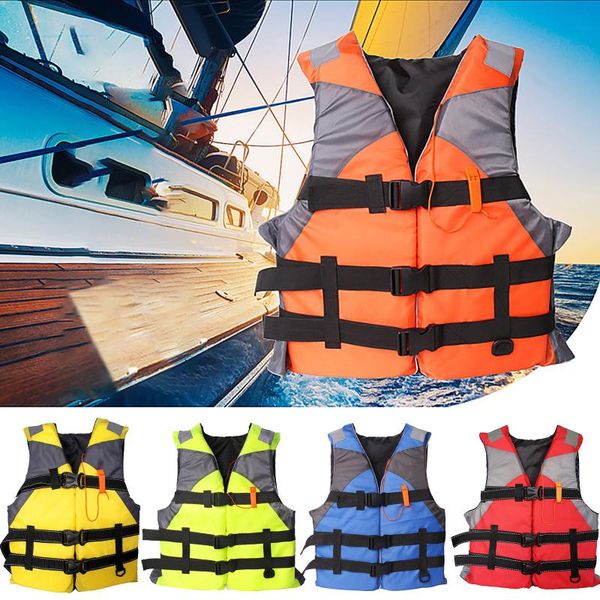 

life vest & buoy fishing jacket multiple pockets safety floatation adults buoyancy waistcoat for water ski rescue drifting