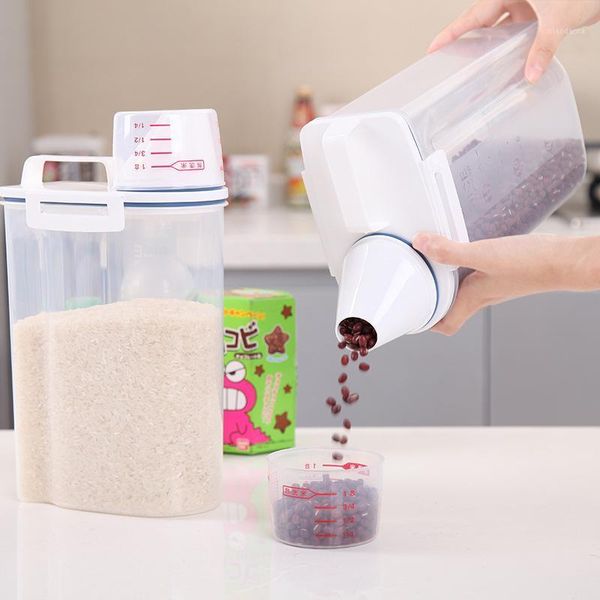 

storage bottles & jars kitchen bucket with measuring cup, plastic sealed, insect-proof and moisture-proof noodle bucket, rice cylinder