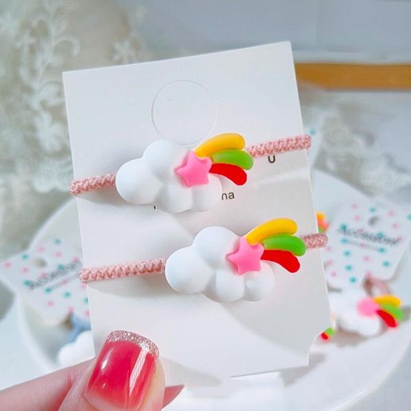 

hair accessories cute rainbow clould elastic ties girls gum kids ponytail holder rope school headwear accessoires, Slivery;white