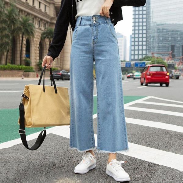 

women's pants & capris women jeans leisure loose high waist vintage wide leg jean korean style all-match simple ninth-length, Black;white