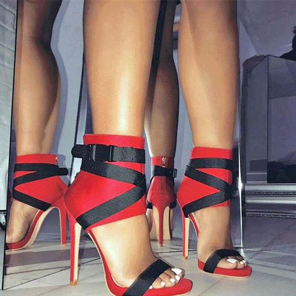

sandals 2022 summer women 11cm high heels strap fetish gladiator platform fashion sandles lady stripper plus size party shoes, Black
