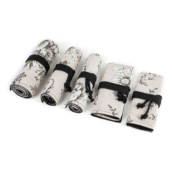 

pencil bags peony 12/24/36/48/72 holes canvas roll pen curtain bag case makeup wrap holder storage pouch