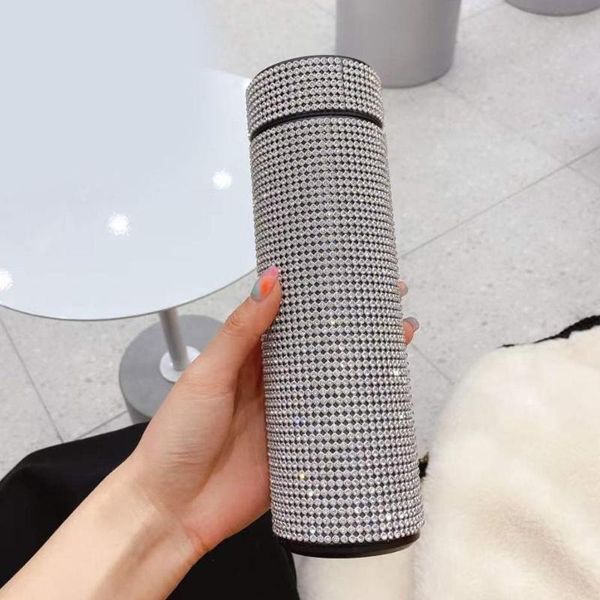 

water bottles creative diamond bottle steel smart temperature display vacuum flask mug gift for men women