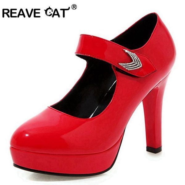 

shoes woman high heels women's pumps patent leather round toe hook loop crystal platform spring summer big size a2047 dress, Black