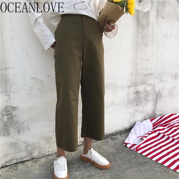 

women's pants & capris oceanlove ankle-length panst women solid high waist all match wide leg ropa mujer spring summer korean pantalon, Black;white