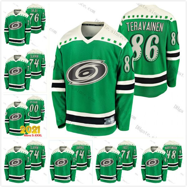 

lady 86 teuvo teravainen carolina hurricanes 2021 st patricks day jersey andrei svechnikov sebastian aho justin williams petr mrazek stitche, Black;red
